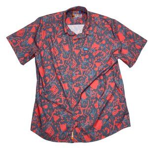 Dixxon Screech Gray/Multicolor Short Sleeve button up Party Shirt Men's Size L